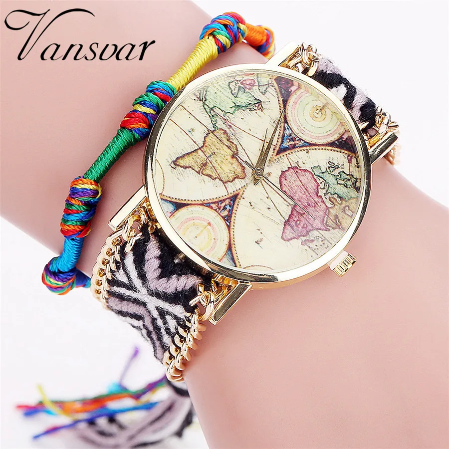 Vansvar плетеные часы ручной работы с картой мира для браслетов дружбы женские