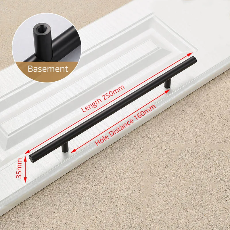 Black 160mm NAIERDI "~ 39" кухонные дверные ручки Т-образной формы, прямые ручки для выдвижных ящиков, ручки для шкафа, диаметр 12 мм ручка для мебели - Цвет: Black 160mm