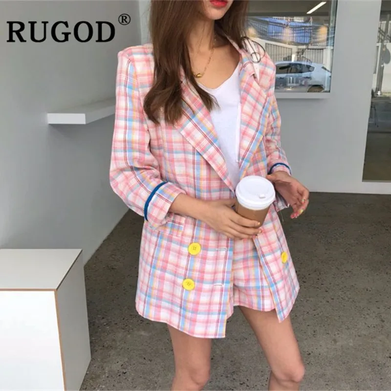 RUGOD корейский шикарный клетчатый комплект из 2 предметов шорты женский