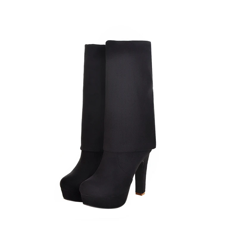Женские ботфорты на толстом каблуке MORAZORA Черные Сапоги выше колена платформе