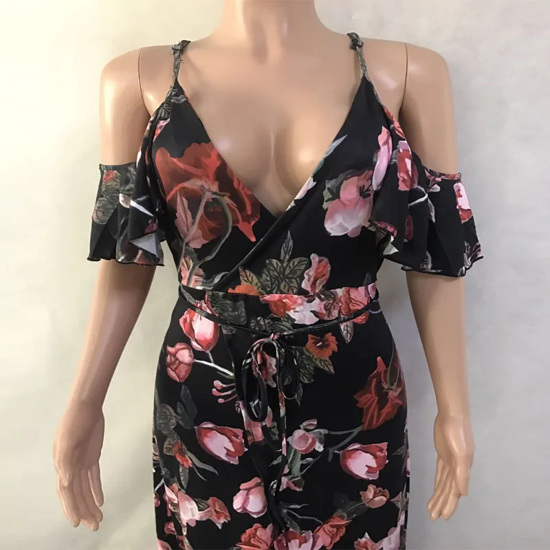 

Summer Off Shoulder Maxi long Dress Fashion Floral Sling Women V Neck Beach Dress Bohemian Vacation Floral Maxi Dress