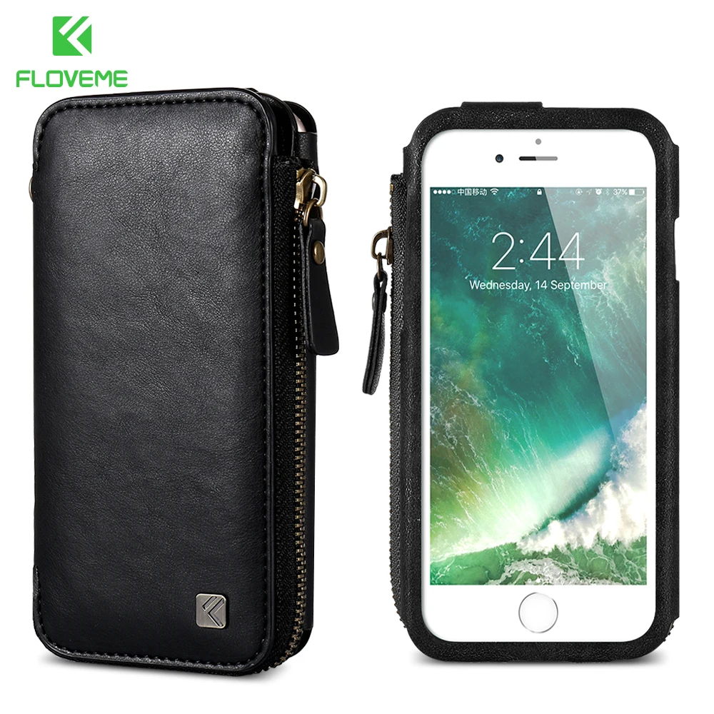 FLOVEME винтажный Чехол кошелек для iPhone 7 8 6 S Plus кожаный чехол на молнии сумочка