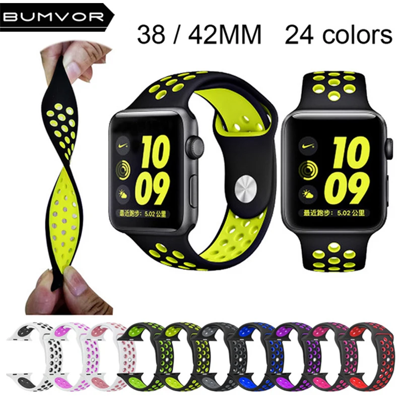 BUMVOR спортивный силиконовый ремешок для apple watch nike 44/40/42/38 мм браслет на запястье