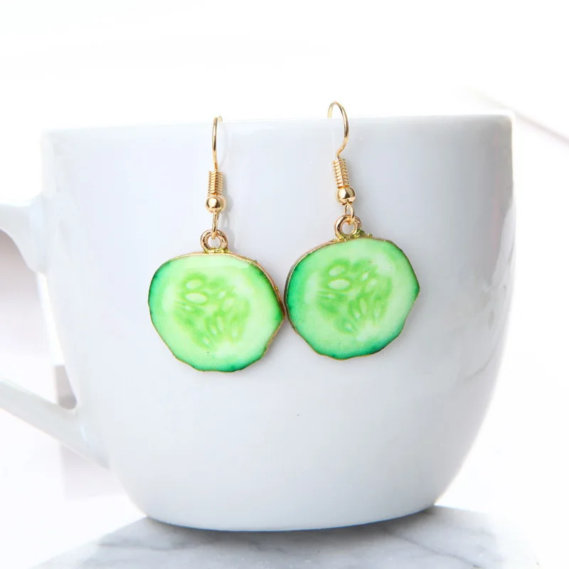 Летние маленькие милые длинные серьги в виде фруктов арбуза клубники киви для