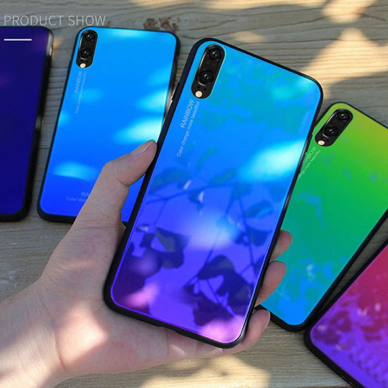 Amzboon Gradient Tempered Glass Case For Nova 3E 3i 3 Luxury Soft Silicone Frame Back Cover Huawei P20 Pro Lite Phone | Мобильные