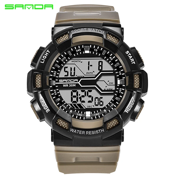 SANDA Модные мужские спортивные часы водонепроницаемые уличные цифровые с