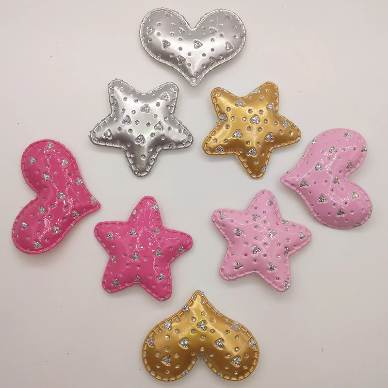 

8pcs/Lot 5x4.5cm PU Heart Padded Applique Crafts for scrapbooking girls hair accessories bows