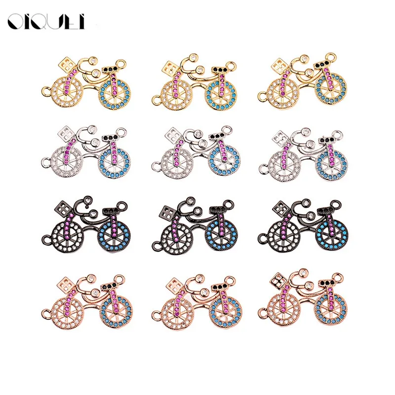 OIQUEI Colorful Micro Paved CZ Bicycle Shaped Charms Connectors Pendant Copper Beads Fit For DIY Bracelet Jewelry Accessories | Украшения и