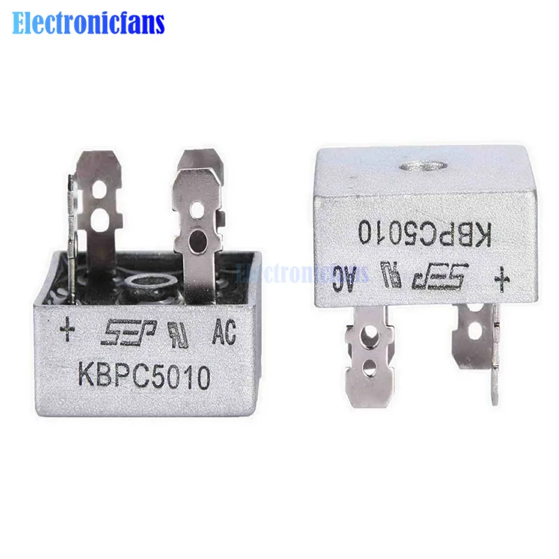 1Pcs 50A 1000V Metal Case Single Phases Diode Bridge Rectifier KBPC5010 AL | Электронные компоненты и