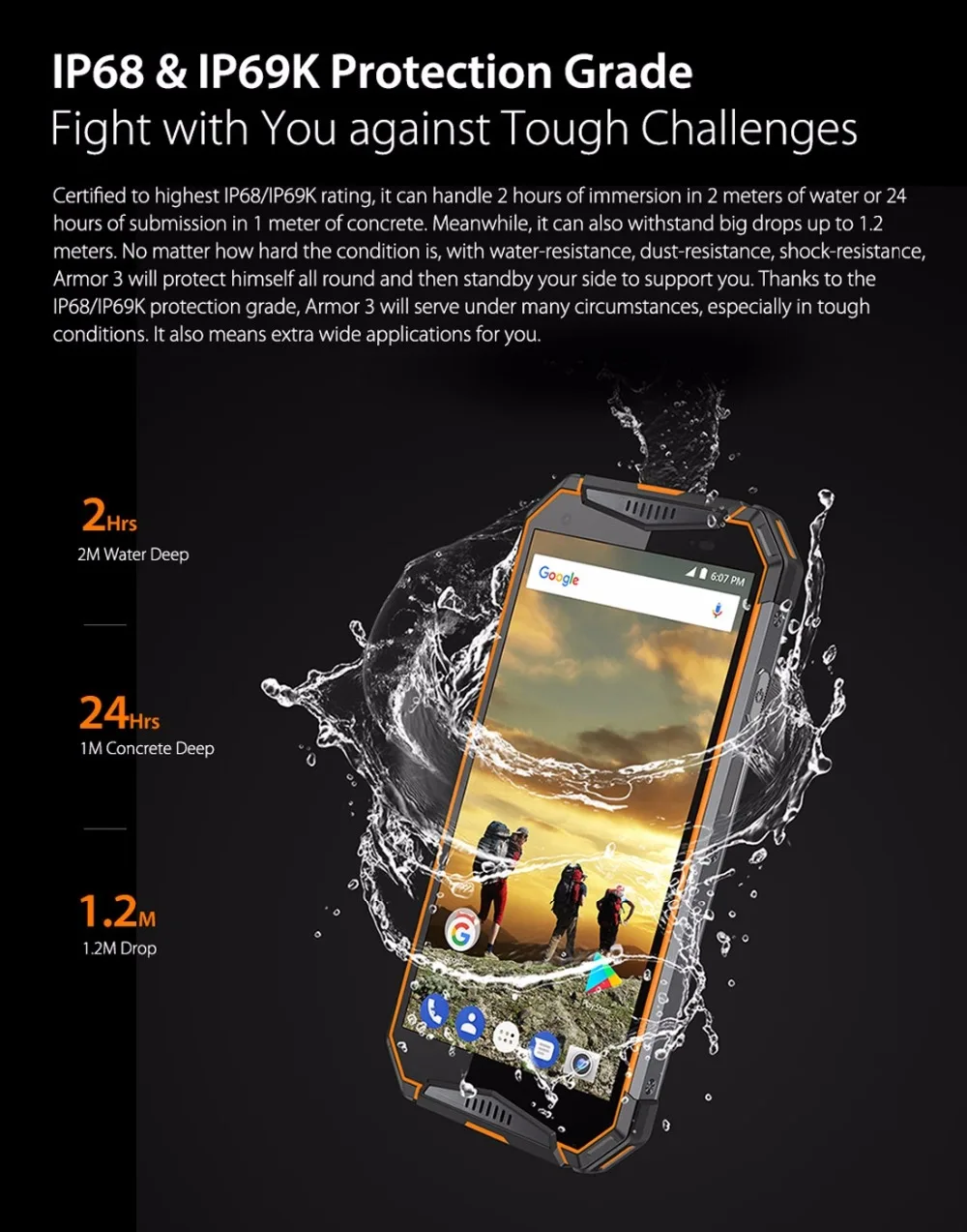 Ulefone Armor 3 IP68 водонепроницаемый мобильный телефон Android 8,1 5," FHD+ Восьмиядерный 4 Гб+ 64 Гб 21 МП 10030 мАч глобальная версия смартфона