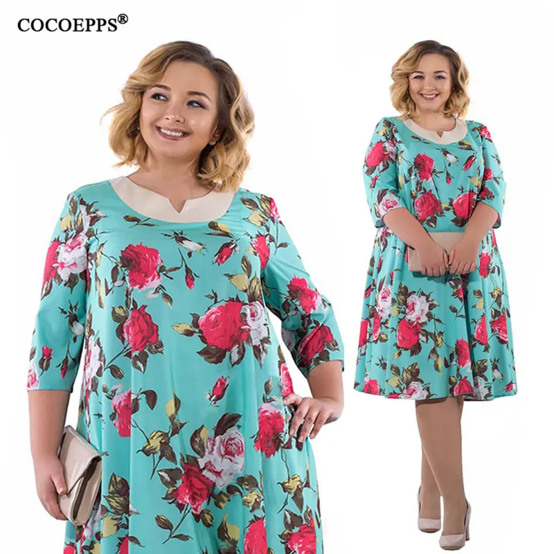 COCOEPPS 2019 Новое модное женское платье с цветочным принтом большого размера