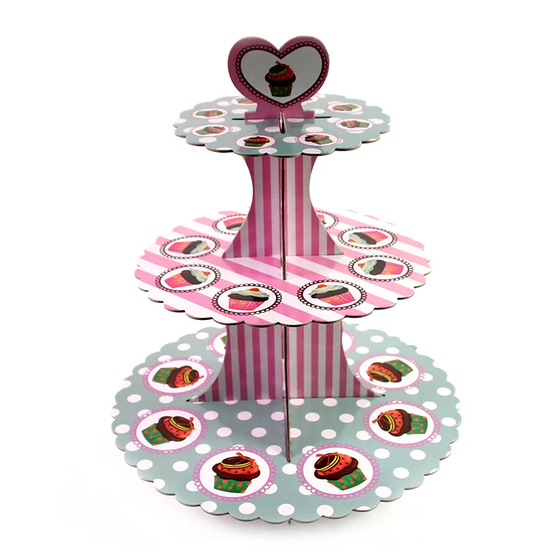 3 яруса кружевных Круглая Бумажная Складная подставка для свадебного торта