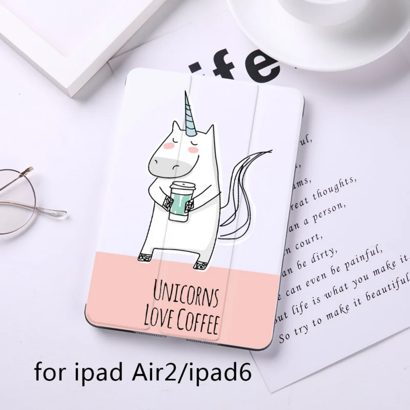 B200061-air2 Cartoon Cute Unicorn Magnet Flip Cover For Apple iPad 9.7" Case For iPad Air 2 Mini2 PU Leather Tablet Folding Folio Case - Цвет: B200061-air2