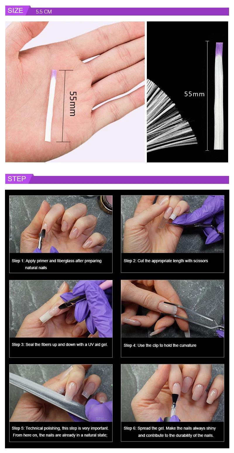10 шт./упак. форма ногтей Fibernails Акриловые Советы волокна Стекло расширение волокна Стекло для ногтей шелковые наращивания Маникюрный Инструмент