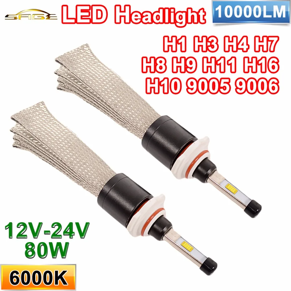 Hippcron Автомобильный светодиодный фар H1 H4 H7 H10 H11 9005 9006 2*80 ваттов 40 8000LM комплект все в