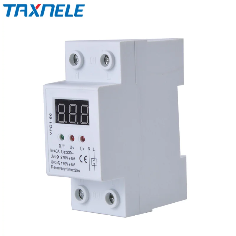 40A 63A 220V автоматическое переподключение от перенапряжения и защиты от перенапряжения защитное устройство реле с Вольтметр монитор напряжения