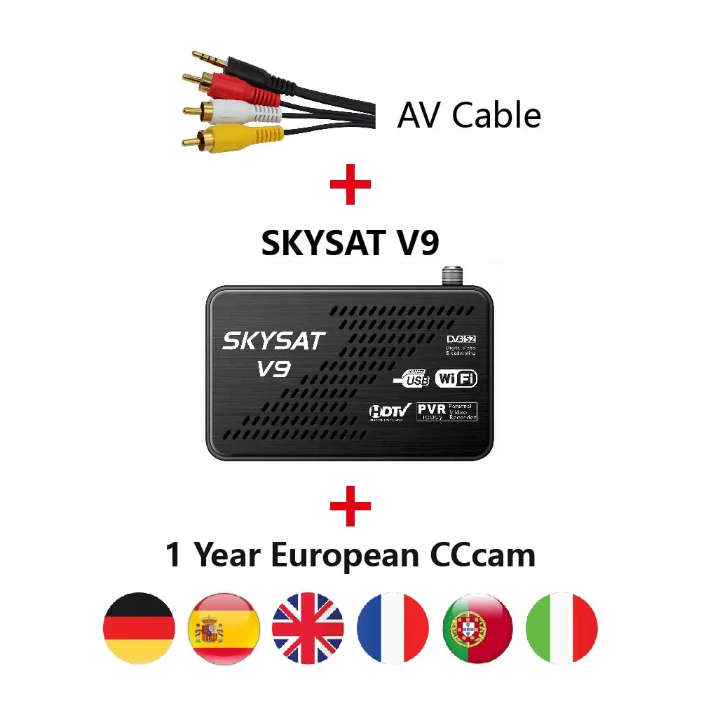 SKYSAT V9 Мини HD DVB S2 спутниковый ресивер с 1 год Cline для Европы Германия Испания CCCams Cline поддержка WiFi 3g PowerVu Biss - Цвет: V9 AV