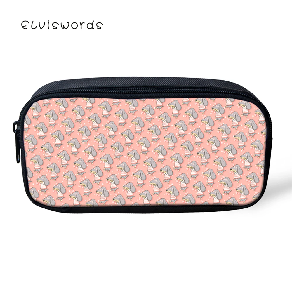ELVISWORDS Dachshund Printed Pencil Box Cute Pencilcase Women Makeup Cases Cosmetic Bags Student Stationery School Supplies | Багаж и