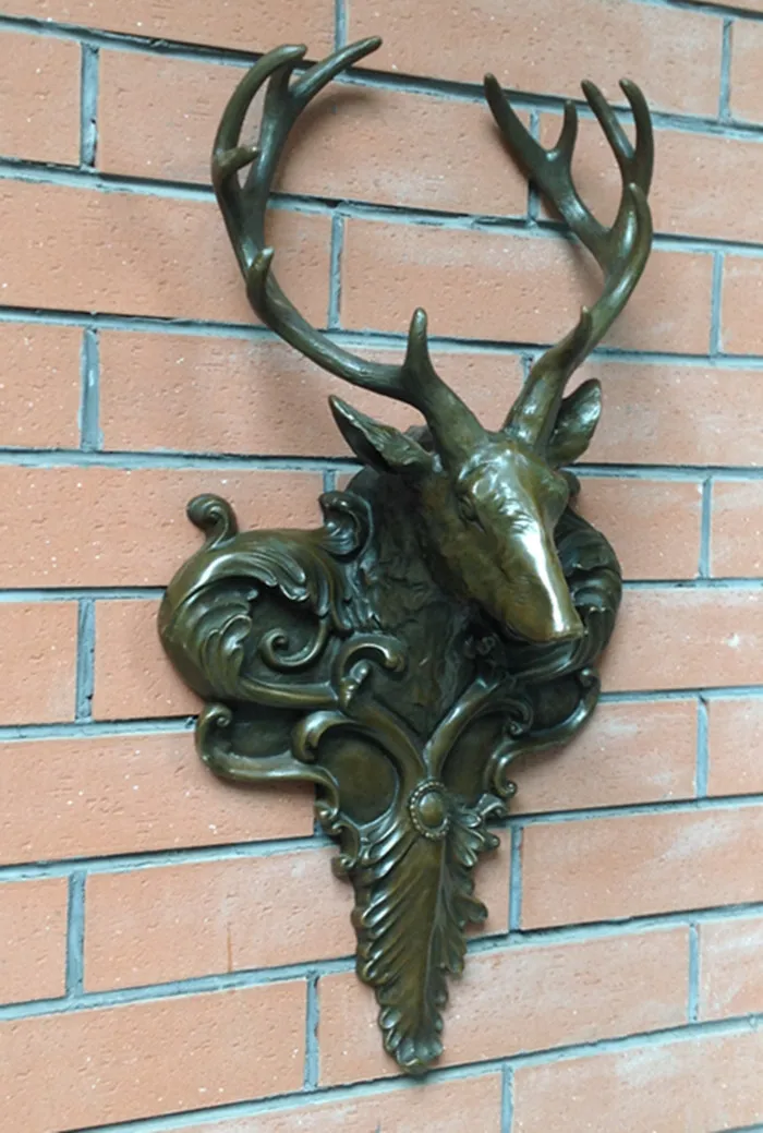 Бронзовая художественная статуя олень кулон настенные украшения ремесла Декор