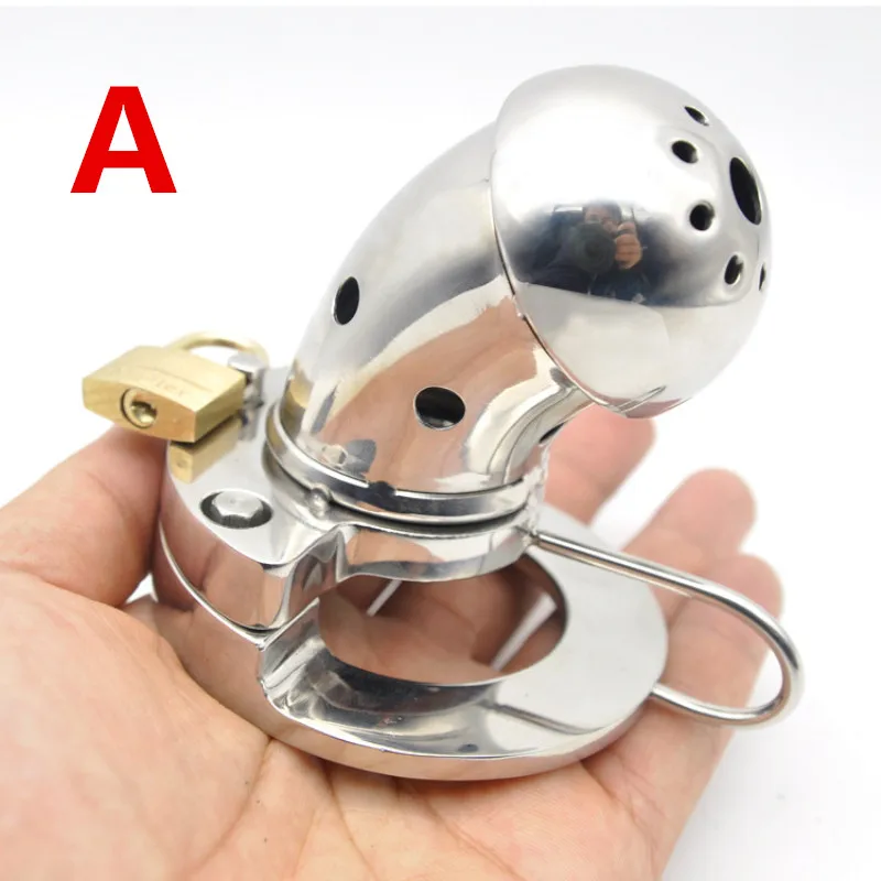Chastity Cage Stainless Steel Cock Cage Ring Metal Lock Bending Open Type Urethral Sounds Male Sex Product for Men G215