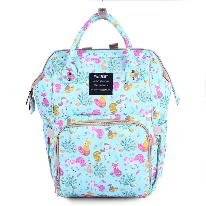 Updated New Fashion Print Bag Bottle Insolution Bags Unicorn Printed Mummy Bag Multi-Function Large Capacity Waterproof Backpack