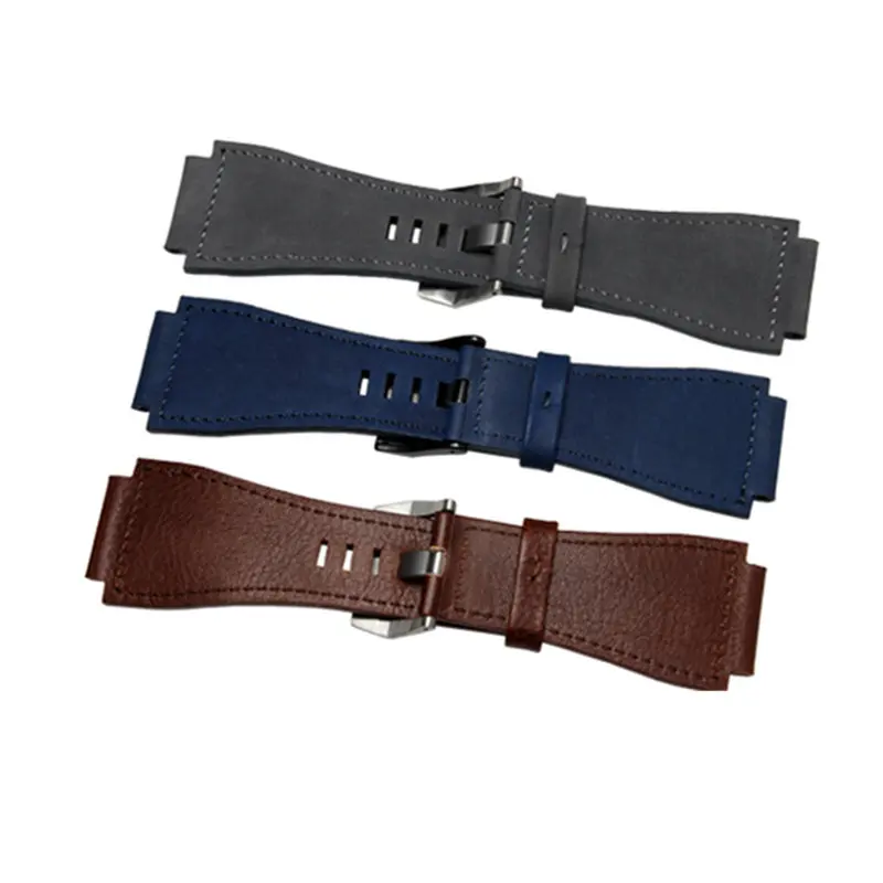 34mm*24mm Grey Blue Brown Watch Band Leather 3mm Thick Strap Belt Silver Black Pin Tongue Buckle