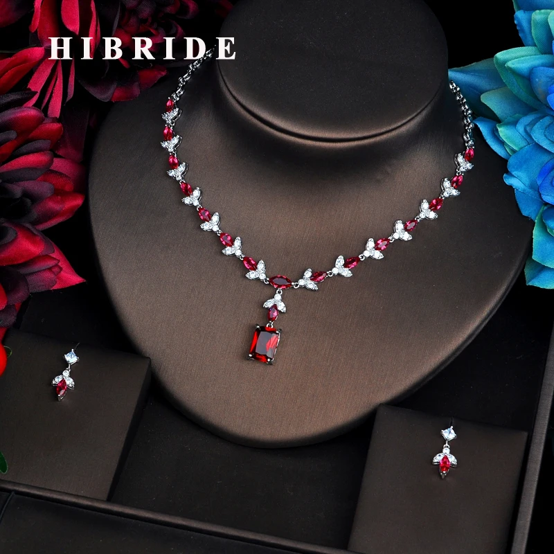 

HIBRIDE Elegant Design Red Cubic Zircon Jewelry Sets For Women Necklace Set Fashion Dress Accessories Engagement Gift N-518