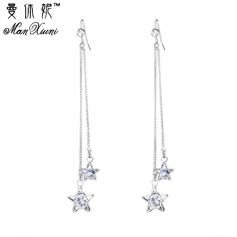 Новые модные роскошные двойной Bling Crystal Star Серьги для Для женщин длинной
