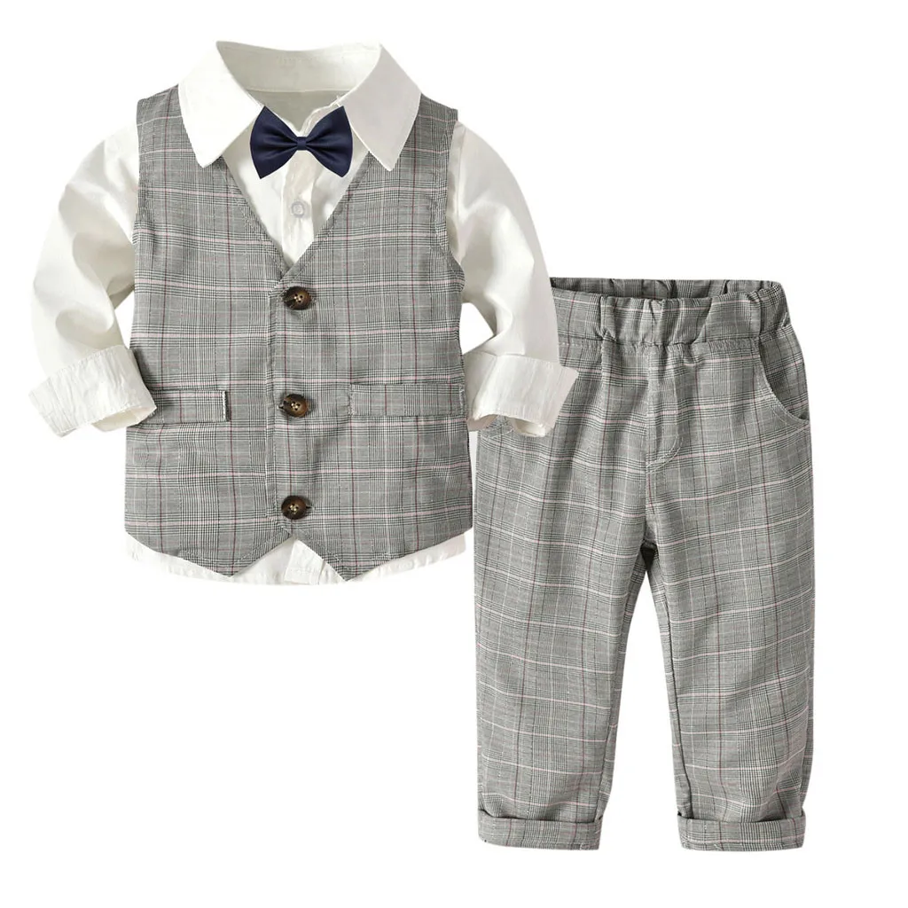 MUQGEW children boy clothes 4PC Toddler Baby Boy Bowtie Gentleman Vest T-Shirt Pants Wedding Suit Cloth Sets fortnited enfant#y2 |