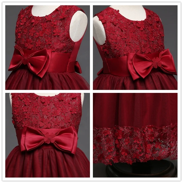 Girls Flowers Lace dress graduation gowns children evening wedding Red pink kids bridesmaid vestido de festa infantil saia | Детская