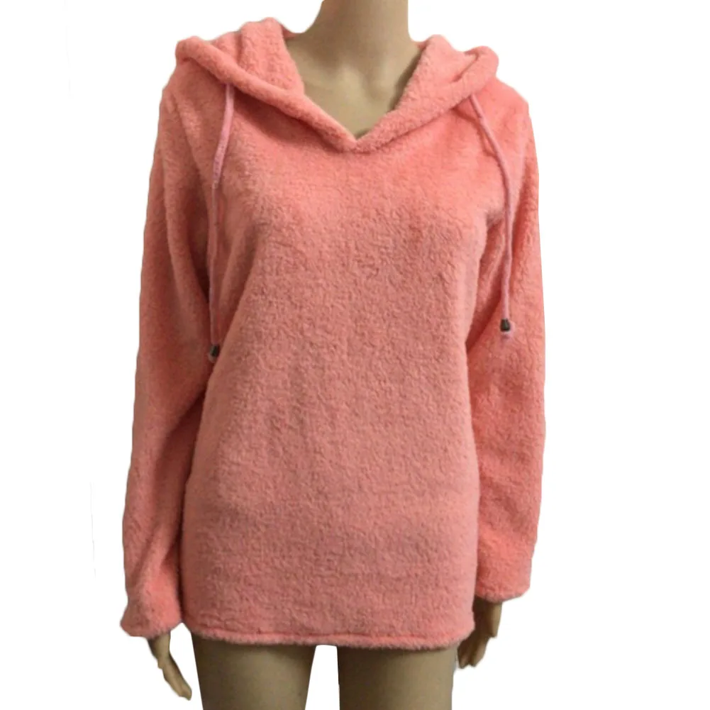 Для женщин v-образным вырезом Faux Mohair Толстовки с капюшоном Толстовка Джемпер