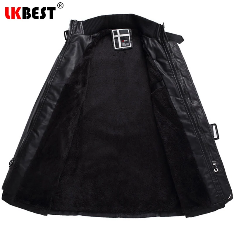 Мужская кожаная куртка бомбер LKBEST теплая байкерская из искусственной кожи