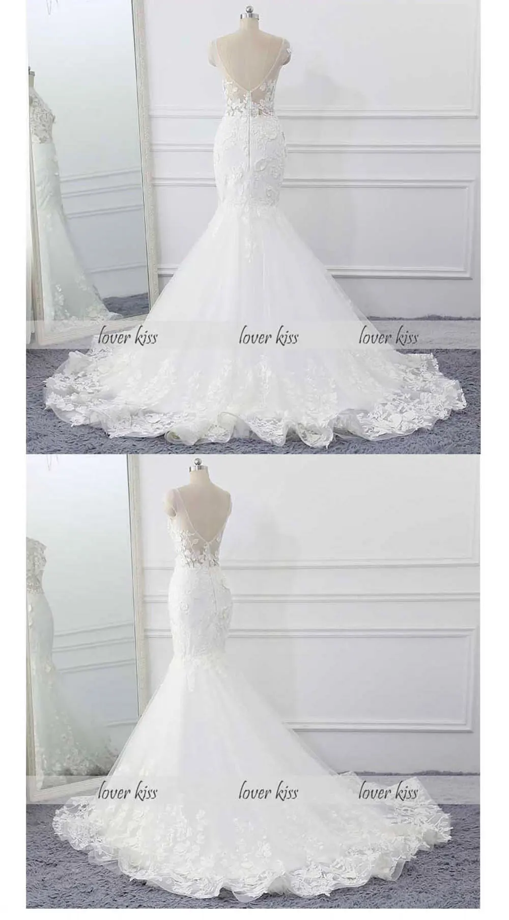 Lover Kiss Robe de Mariage 3D Цветы свадебное платье Сексуальная Русалка Кружева Свадебные платья прозрачные Vestido de Noiva