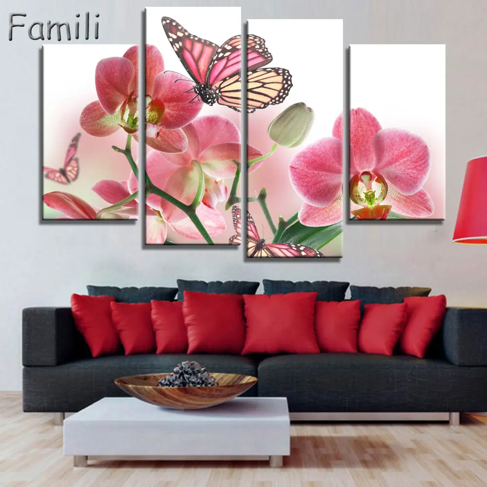4 шт. настенные картины Орхидея|picture for living room|wall picturespurple orchids |