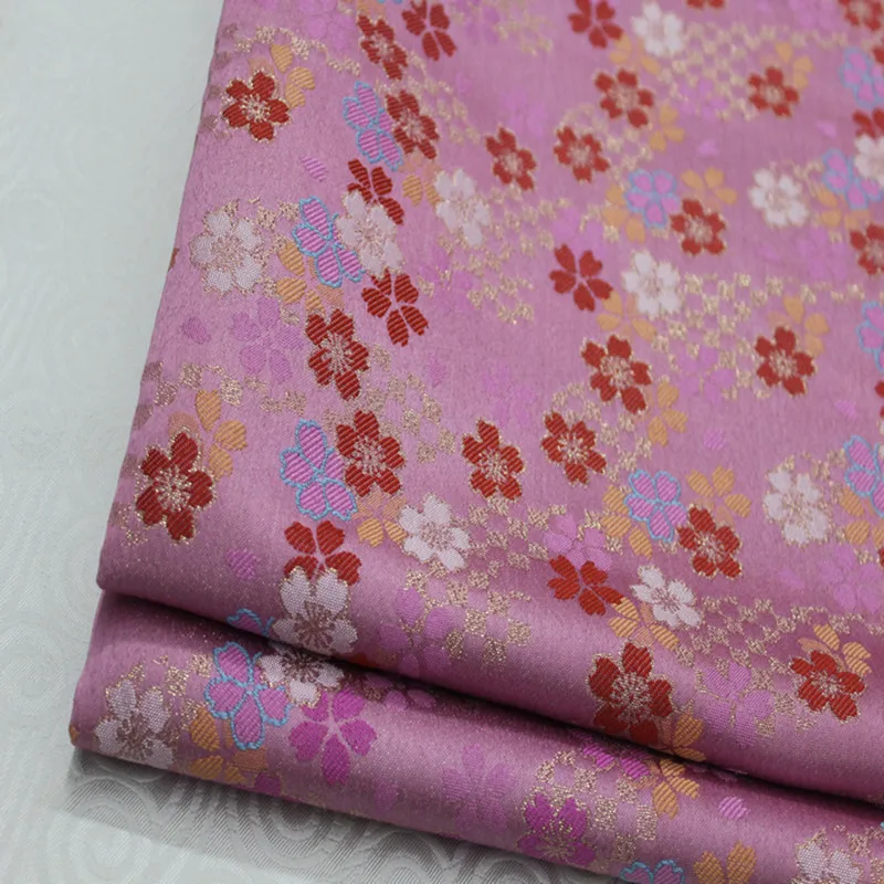 CF390 1Yard Pink Sakura With Gold Embroidery Brocade Jacquard Chinese Silk Fabric For Women Dress Qipao Sew | Дом и сад
