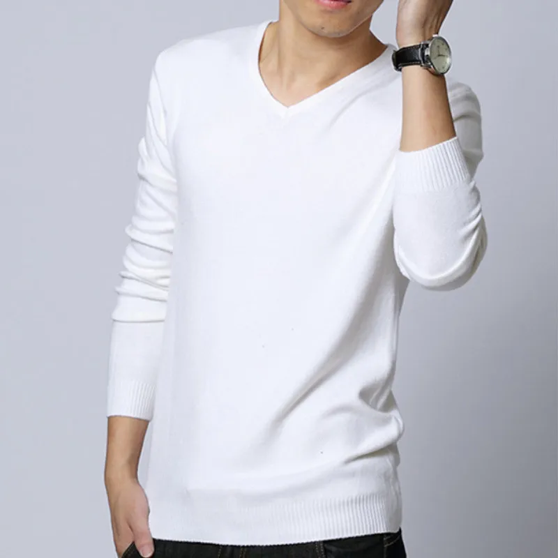 Одноцветное Цвет пуловер шерстяной муслин кашемир v образным вырезом Slim Fit