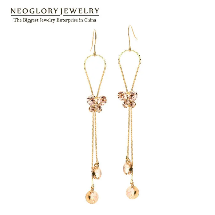 Neoglory Кристалл Стразы светильник желтое золото цвет тессель Висячие серьги для