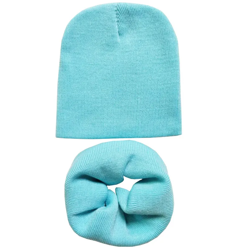Sky blue set Тип детского головного Дети теплая детская зимняя шерстяная одежда шапка и шарф, Вязаный Beanie Hat Baby Мальчики Девочки Кепки шарф От 0 до 4 лет, аксессуары - Цвет: Sky blue set