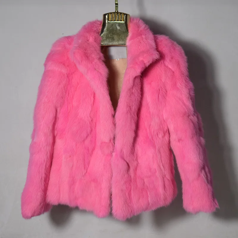 Pink button Высококачественное пальто из натурального меха, модные меховые пальто из натурального кролика, элегантная женская зимняя верхняя одежда с воротником-стойкой, куртка из кроличьего меха - Цвет: Pink button