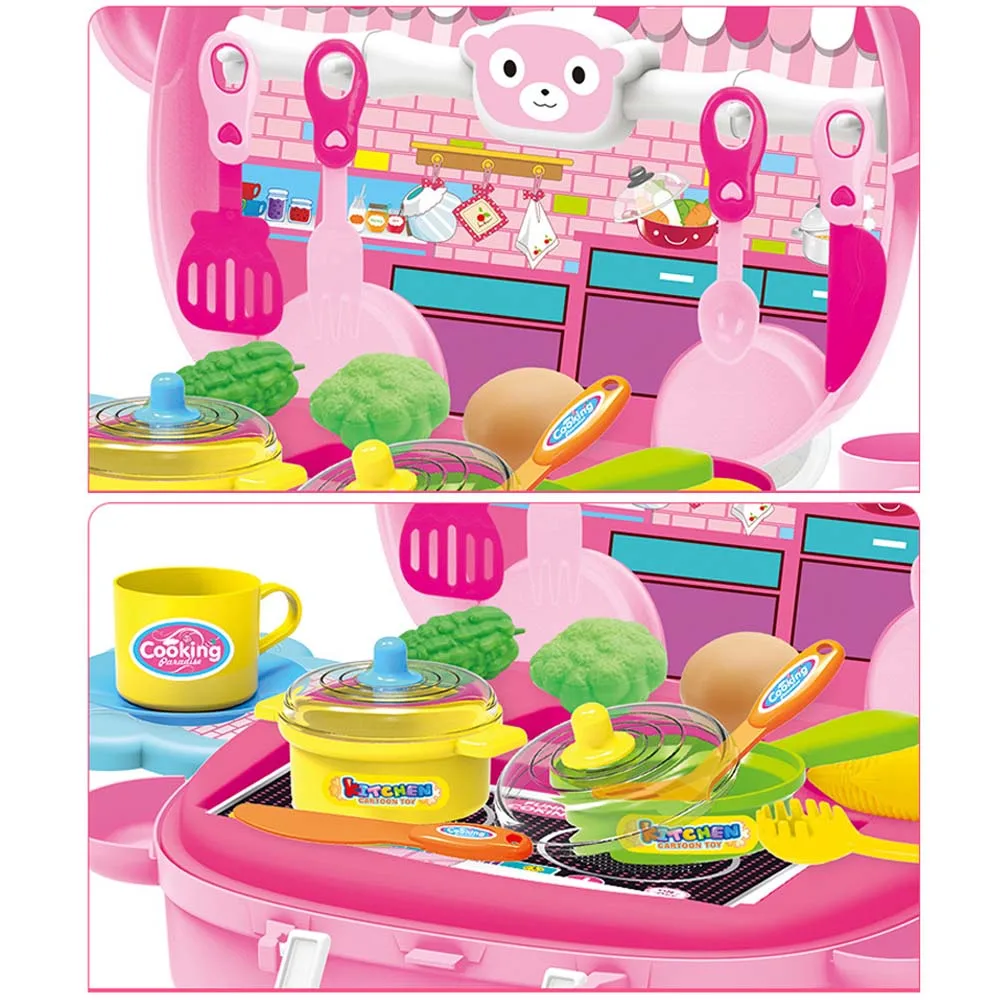 Pretend Play Children simulation kitchen cooking tableware suitcase Kids Plastic toy set Child Christmas Gift | Игрушки и хобби