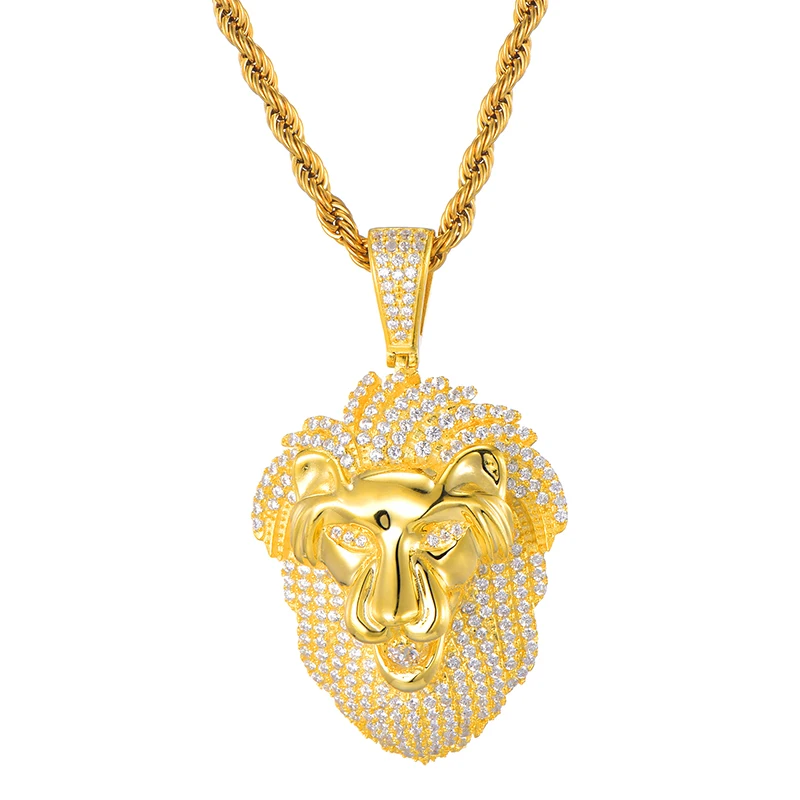 HIP Hop Copper Animal Bling Full Iced Out Lion Rope Chain Pendants &amp Necklaces for Men Jewelry Gold Color Dropshipping | Украшения и