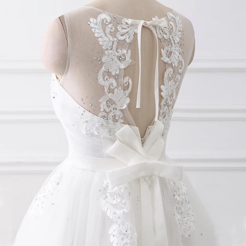 2019 элегантные свадебные платья а-силуэта с глубоким круглым вырезом без рукавов