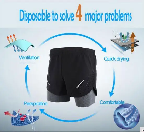 Для мужчин поддельные два беговые шорты 4 цвета мужской двойной Слои дышащая