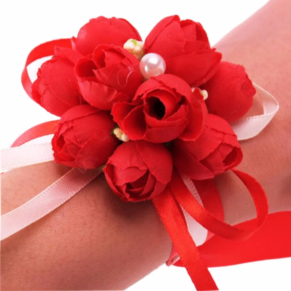1 шт. искусственная Роза для подружки невесты 4 цвета|rose wrist corsages|flowers artificialwrist corsage |