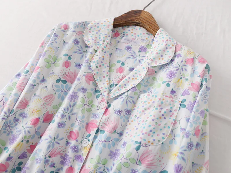 Тканые хлопковые пижамы женские s с длинными рукавами Pijama Mujer с отложным воротником пижамы женские пижамы с рисунком Домашняя одежда для сна