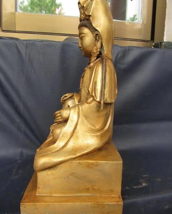 Китайская Бронзовая позолота kwan-Yin Bodhisattva Guan Yin статуя Будды | Дом и сад