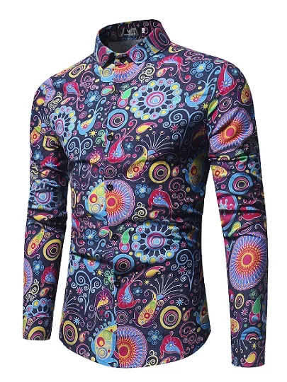color 20 Laamei мужские повседневные рубашки с длинным рукавом, модная Цветочная рубашка с 3D принтом розы, приталенная рубашка с отложным воротником, мужская одежда - Цвет: color 20