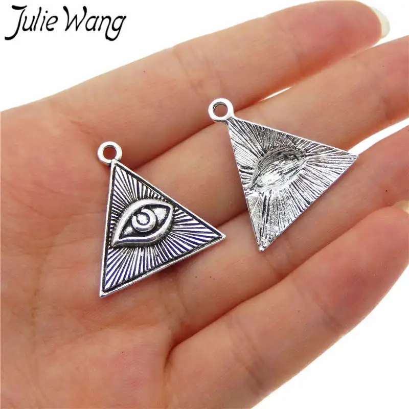 Julie Wang 10 шт. треугольные Подвески с глазами сглаза сплав античный серебряный цвет