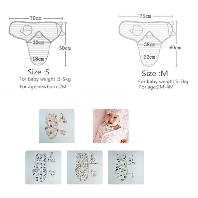 3 Pcs/set Cotton Swaddling Blankets Newborns Swaddle Anti-startle Baby Muslin Wrap Safely Infant Sleepsack Include Hat Gloves | Мать и