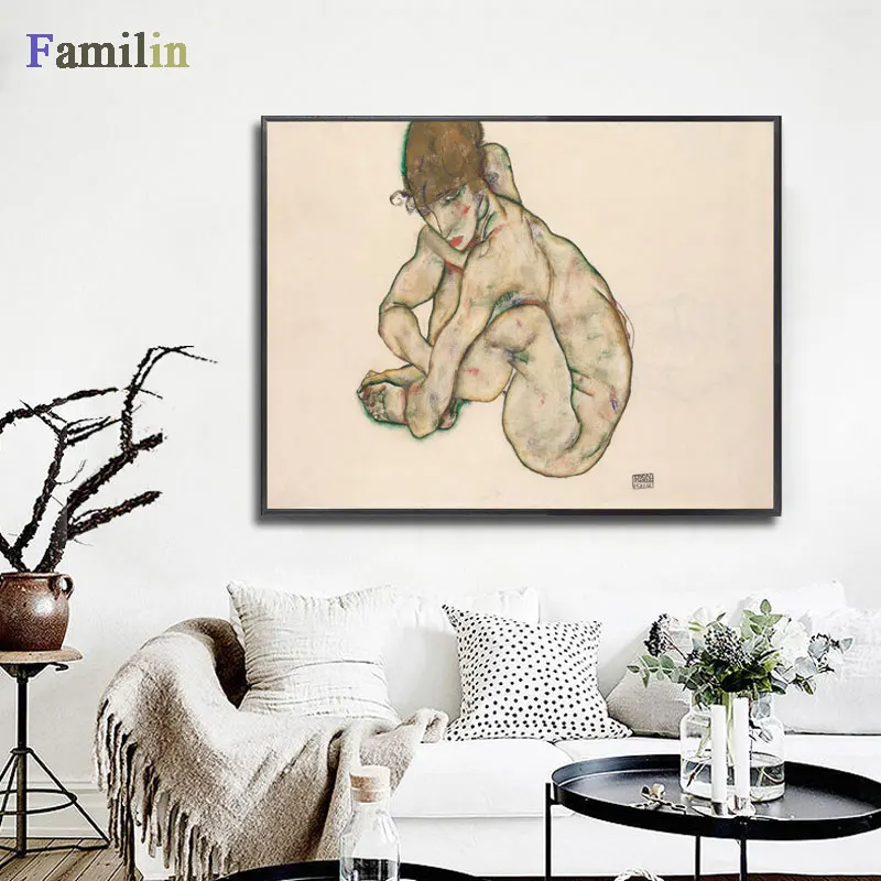 Egon Schiele тело цвет деление эскиз фигуры холст искусство печать живопись плакат, настенные картины для гостиной, домашний декор-02 - Цвет: Бургундия